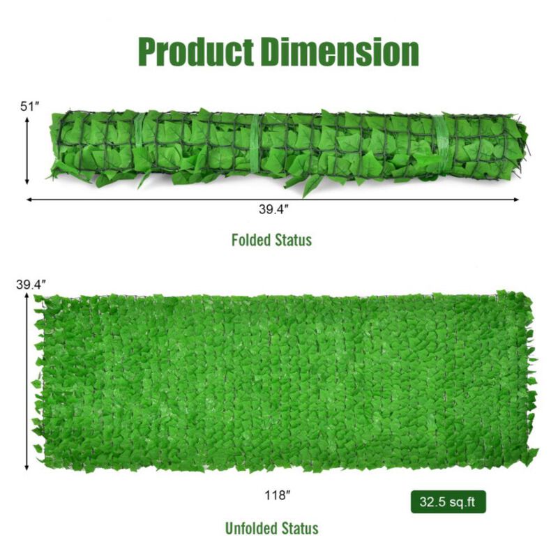 Hivvago 118 x 39 Inch Realistic Artificial Ivy Privacy Fence for Fence and Vine Decor