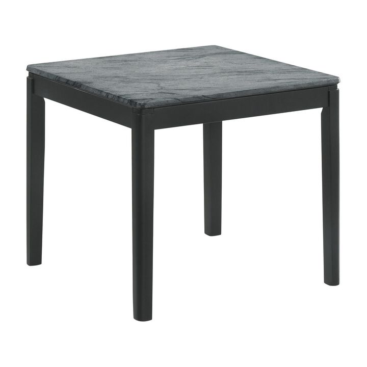 Kyo 24 Inch End Table, Gray Faux Marble Top, Sandy Texturing, Black Legs - Benzara