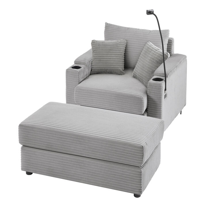 41.7" Modern Style Single Sofa Sofa Couch with Storage Space, A Movable Ottoman, Two USB Ports, Two Cup Holders, A Phone Holder for Living Room, Green