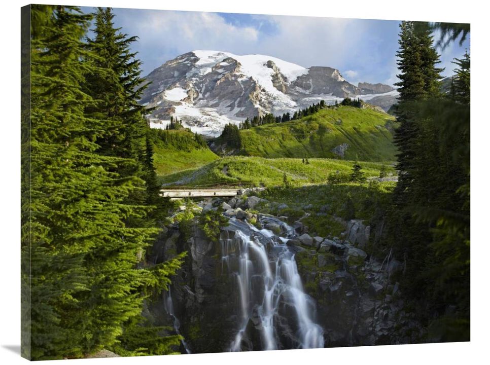 Myrtle Falls and Mount Rainier, Mount Rainier National Park, Washington-Canvas Art-40x30