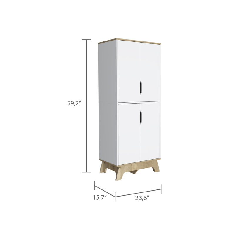 Pamplona Double Kitchen Pantry, Double Door, Four Legs, Four Shelves - Light Oak White