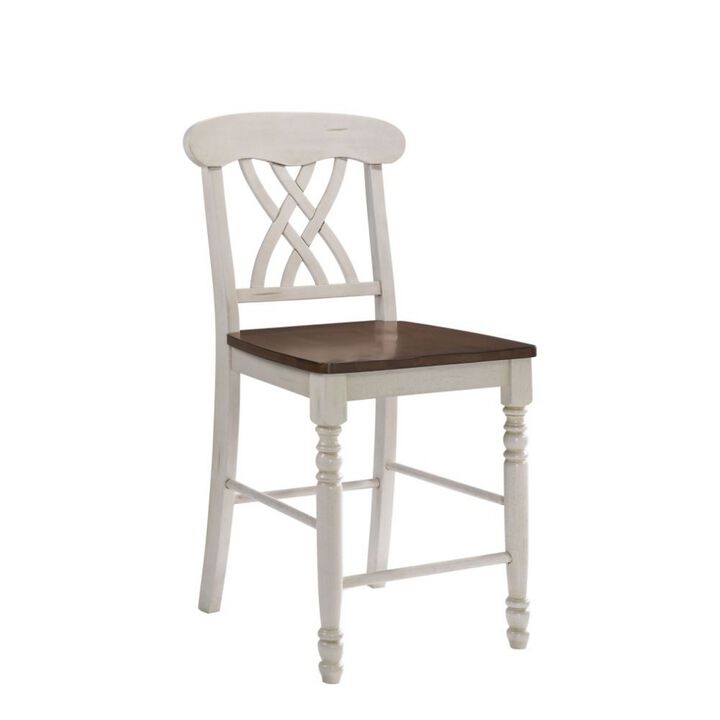 Wood Counter Height Dining Chair, Set of 2, White and Brown-Benzara
