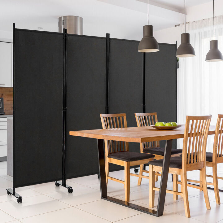 4-Panel Folding Room Divider 6 Feet Rolling Privacy Screen with Lockable Wheels