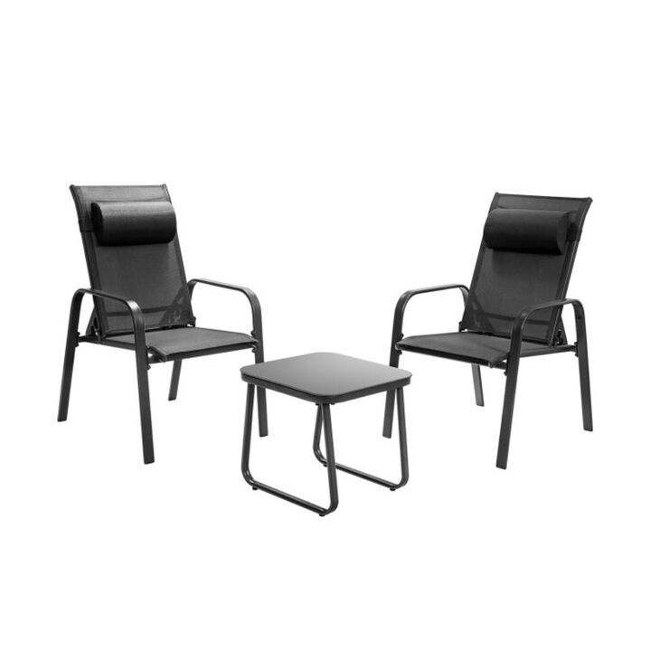 Hivvago 3 Pieces Stackable Patio Bistro Conversation Set with Adjustable Backrest