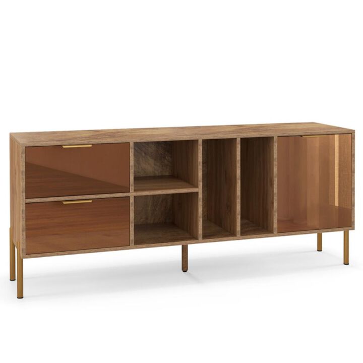 Hivvago Mirrored Buffet Cabinet with 2 Drawers and 1 Door for Living Room-Natural