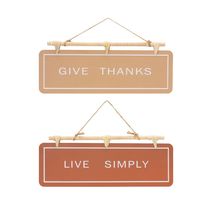 Live Simply and Give Thanks Sign – Set of 2 Iron Wall Art for Rustic Fall, Farmhouse, and Autumn-Inspired Decor