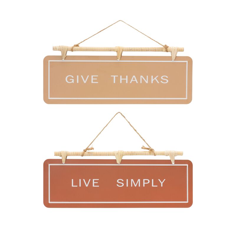 Live Simply and Give Thanks Sign – Set of 2 Iron Wall Art for Rustic Fall, Farmhouse, and Autumn-Inspired Decor