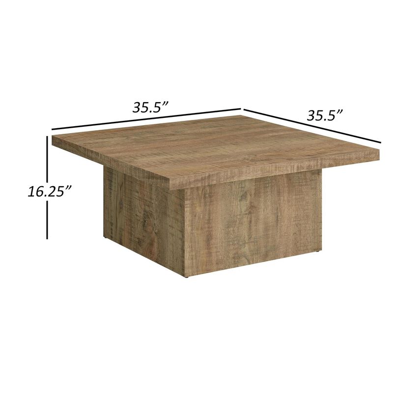 Benjara Zet 36 Inch Square Coffee Table with Oversized Block Base, Mango Brown