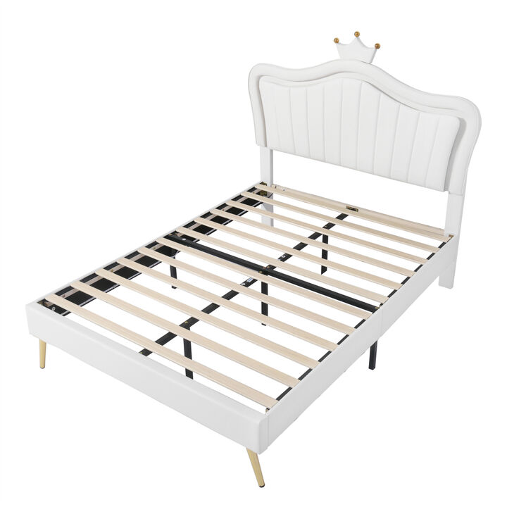 LED Light Upholstered Bed Frame & Crown Headboard