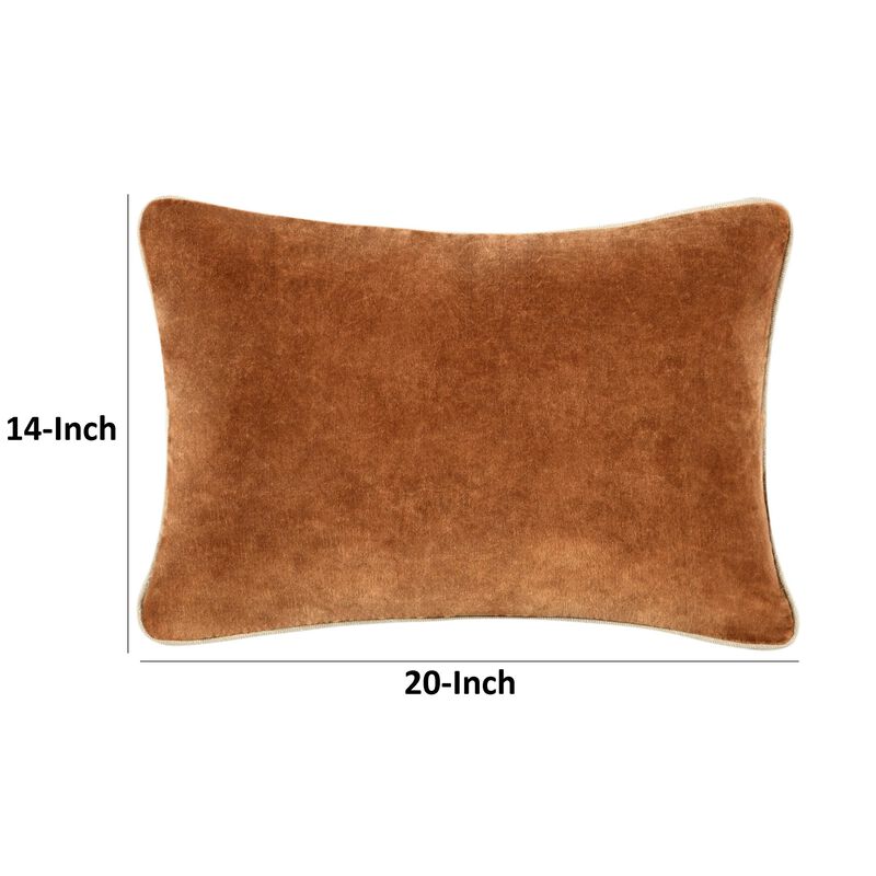 Hillary Lumbar Throw Pillow, 14x20 Inch Brown Cotton Velvet Reversible - Benzara