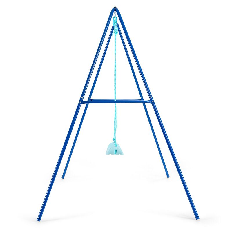 Outdoor Kids Swing Set with Heavy-Duty Metal A-Frame and Ground Stakes