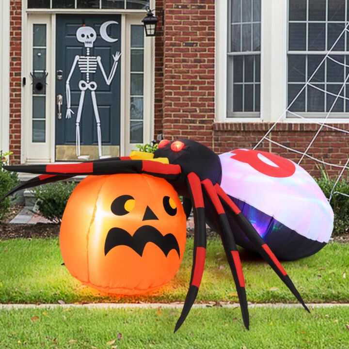 Hivvago 4.9 x 4.6 Feet Inflatable Spider with Pumpkin and Rotating Light