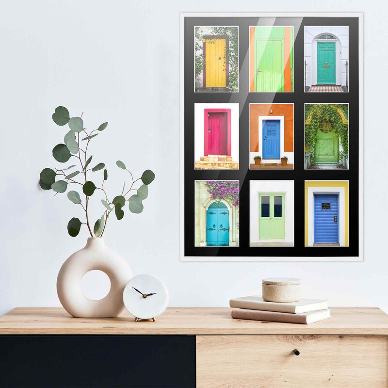 14.5x20.5 Wood Collage Frame with Black Mat For 9 4x6 Pictures