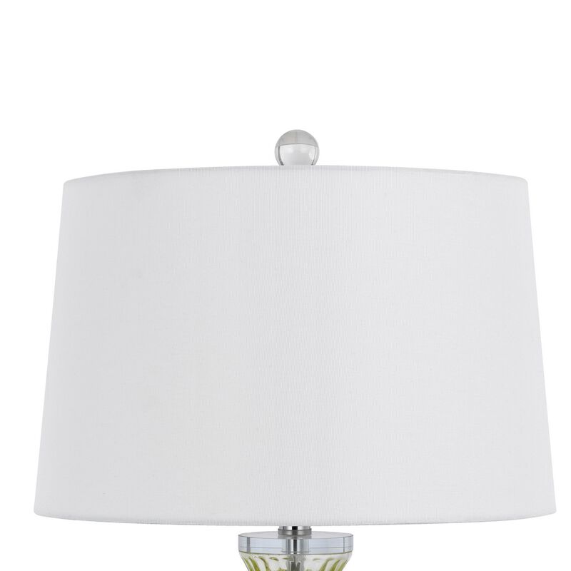 23 Inch Table Lamp Set of 2, Round Crystal Base, White Fabric Shade - Benzara