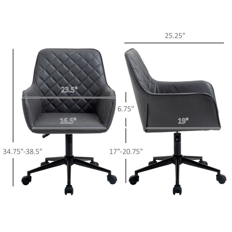 Vinsetto Mid Back Modern Home Office Chair Swivel Computer Desk Chair with Adjustable Height, Microfiber Cloth, Diamond Line Design, and Padded Armrests, Brown