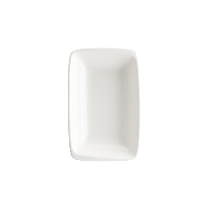 Moove 6" x 3.75" x h:1.25" 6 oz. Rectangular Warm White Porcelain Deep Plate (Set of 2)