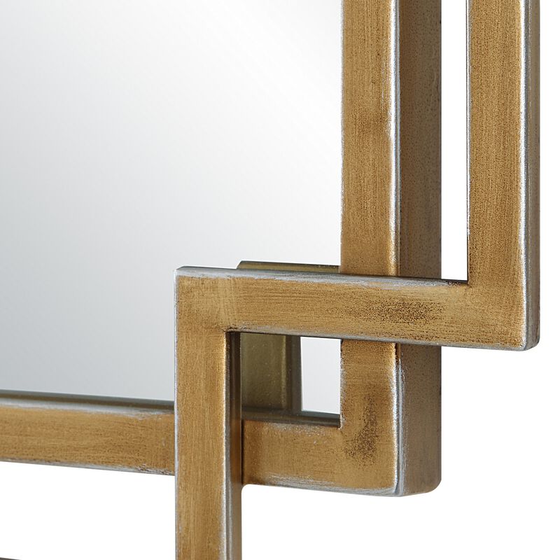 22 x 34 Rectangular Accent Mirror with Two Overlapping Frames, Brushed Gold-Benzara