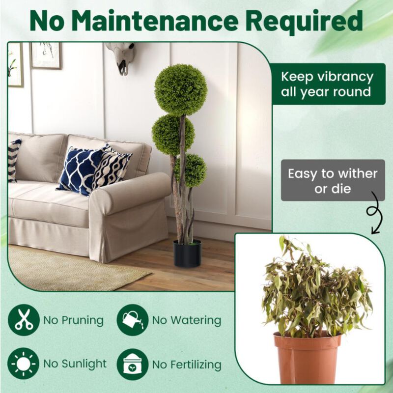 Hivvago 4 FT Artificial Boxwood Topiary Ball Tree in Weighted Pot with Triple Ball