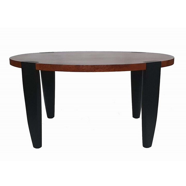Max 35 Inch Oval Top Coffee Table, Mango Wood, Iron Frame, Brown, Black-Benzara