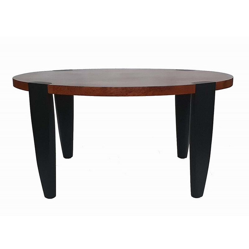 Max 35 Inch Oval Top Coffee Table, Mango Wood, Iron Frame, Brown, Black-Benzara