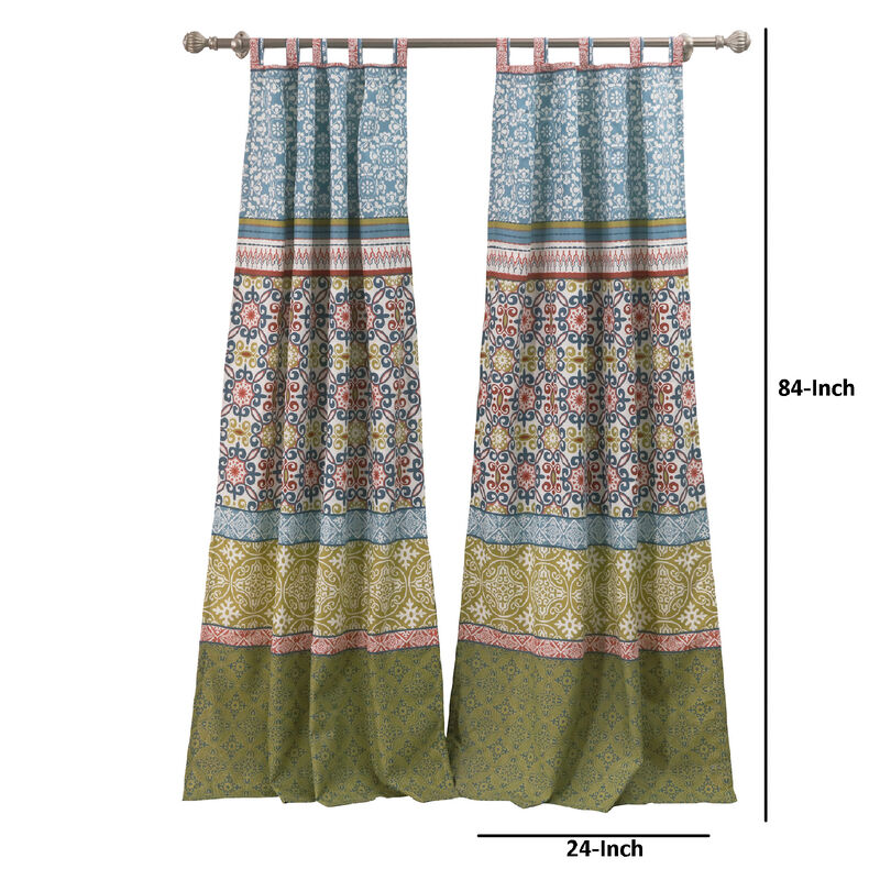 Kaw Set of 2 Panel Curtains, Multicolor Geometric Patterns, Polyester - Benzara
