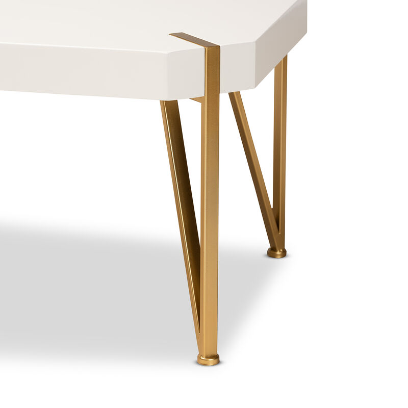 Baxton Studio Kassa Brushed Gold Metal And White Finished Wood Coffee Table