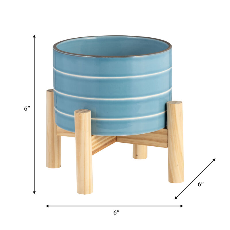 Skyblue 6" Striped Planter with Stand