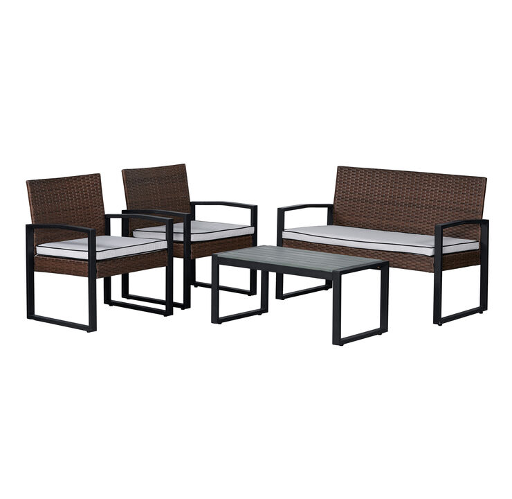 Elina 4-Piece Modern Coastal Faux Wicker Conversation Outdoor Patio Set