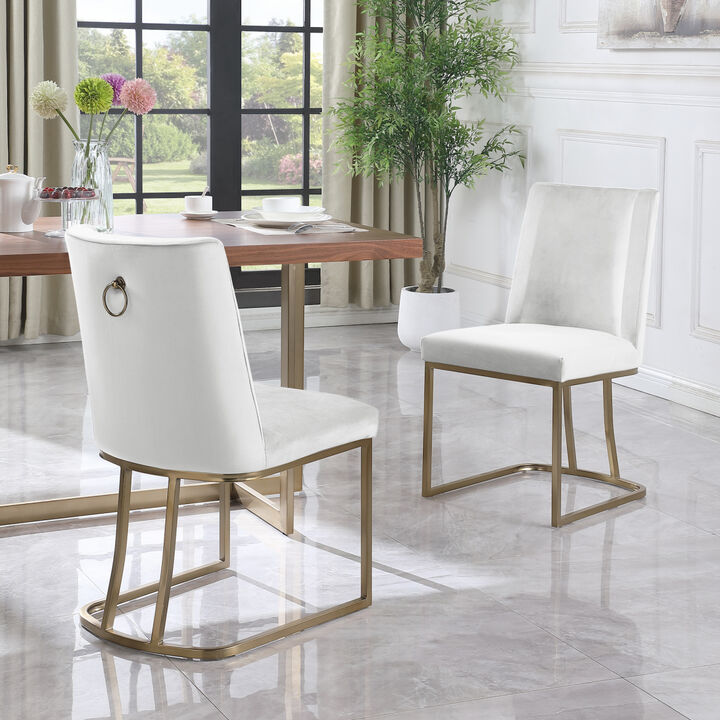 Dining Chairs, Velvet Upholstered Side Chair, Metal Legs (Set Of 2)