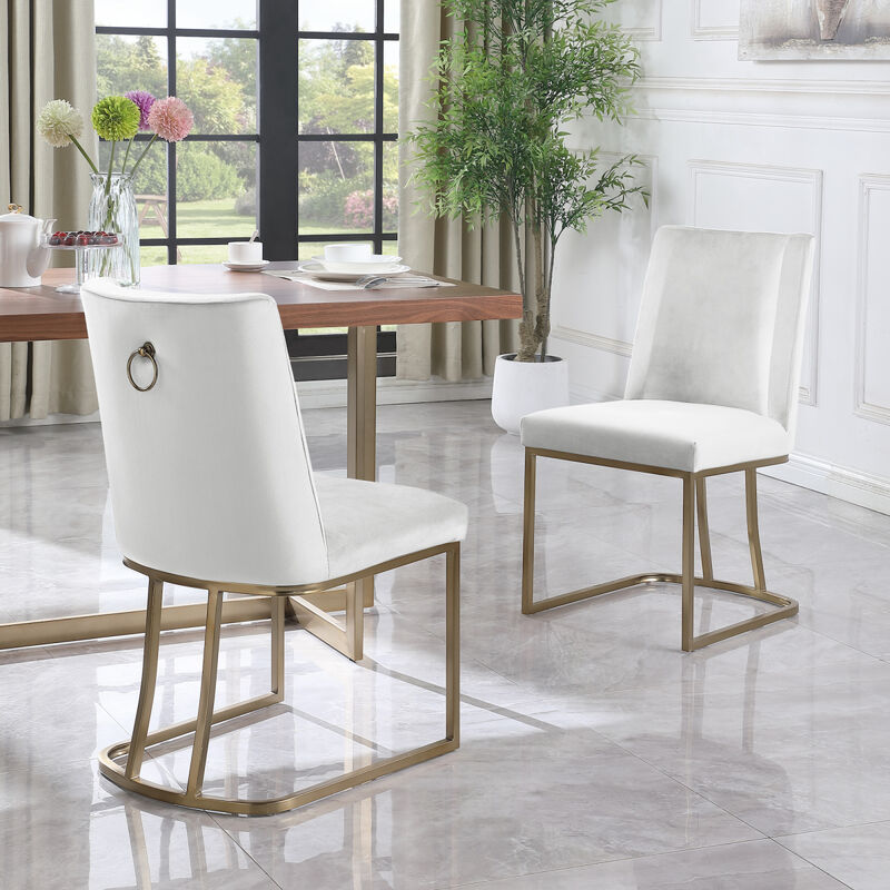 Dining Chairs, Velvet Upholstered Side Chair, Metal Legs (Set Of 2)