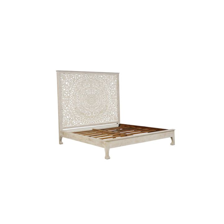 Taran Designs Auden Floral Carved Solid Wood King Panel Bed