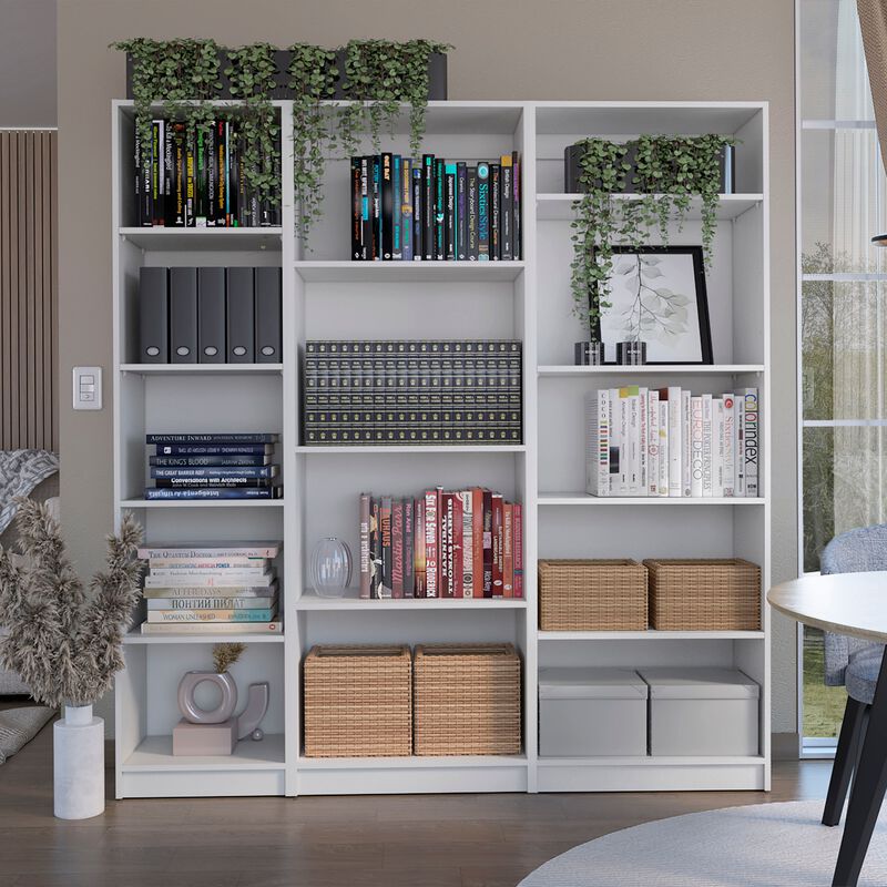 Tuin 3 Piece Living Room Set with 3 Bookcases, White