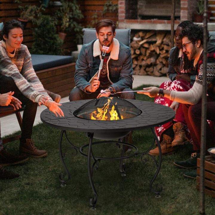 Hivvago 35.5 Feet Patio Fire Pit Dining Table With Cooking BBQ Grate