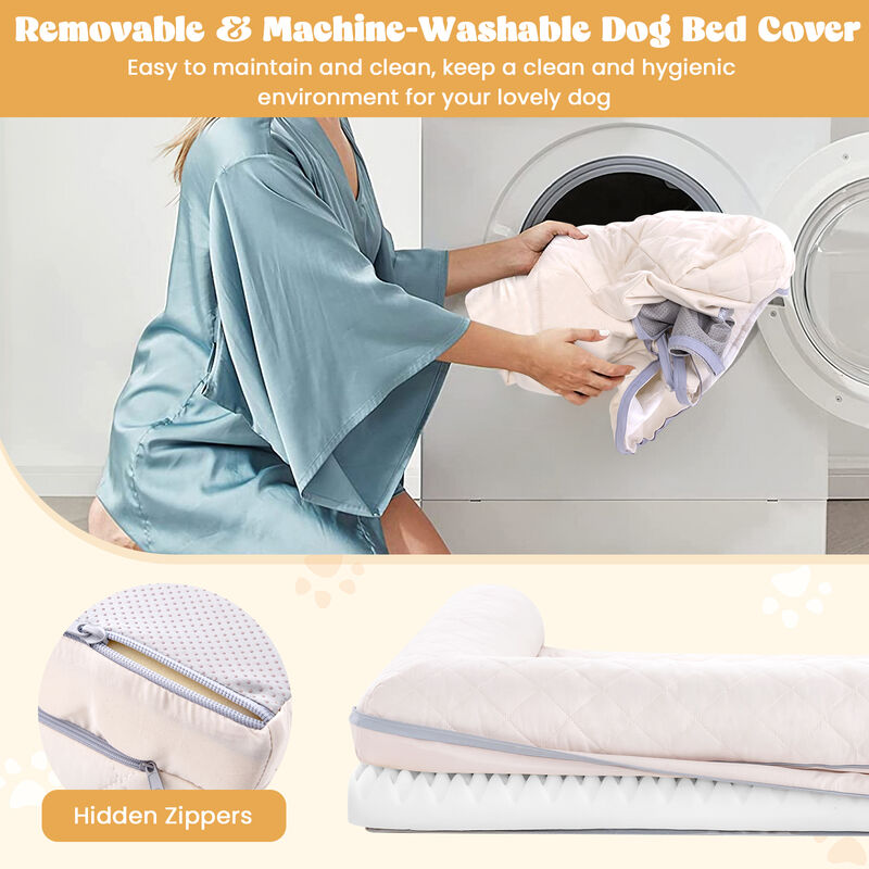Egg-Foam Dog Crate Bed with 3-Side Bolster and Removable Washable Bed Cover