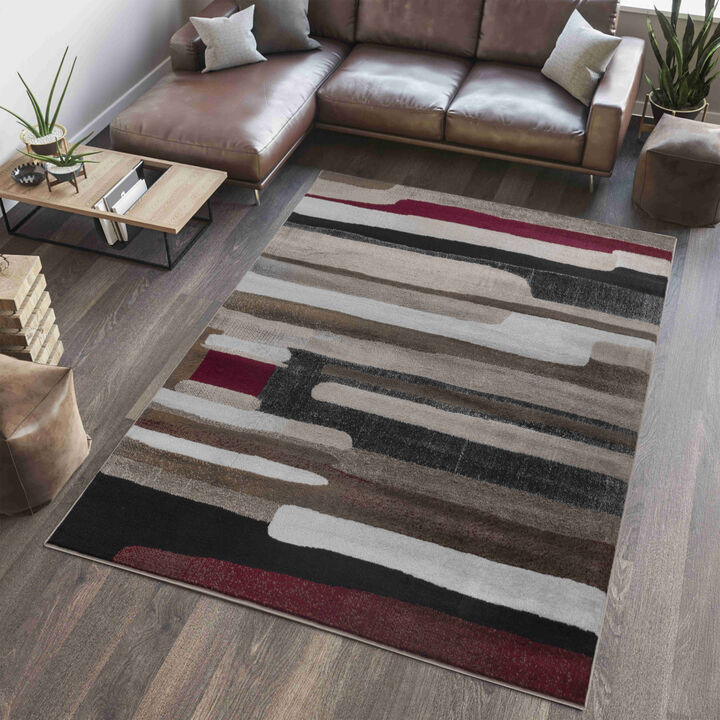 Sakarya Abstract Mid-Century Modern Brown Red Indoor Area Rug