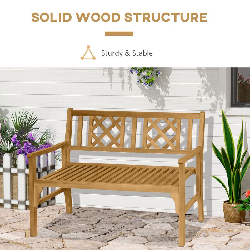Yellow Garden Duo: Foldable 2-Seater Wooden Bench with Backrest