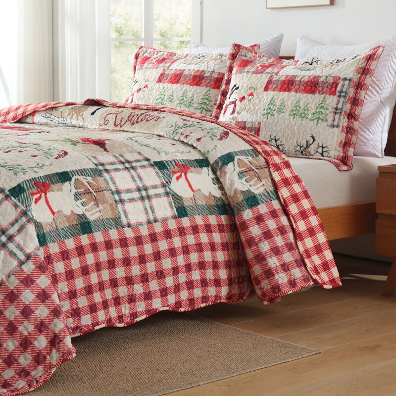 Marcielo 3 Pc Velvet Quilted Oversized Christmas Quilt Bedspread Set
