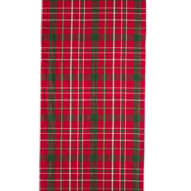 14" x 108" Red and Green Holly Plaid Pattern Rectangular Table Runner