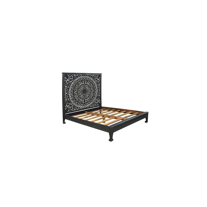 Taran Designs Auden Floral Carved Solid Wood King Panel Bed