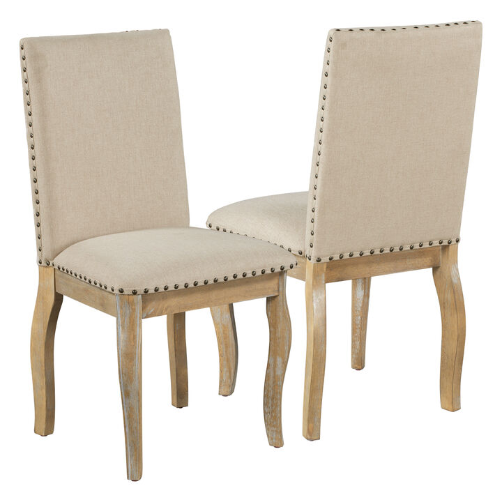 Set Of 4 Dining Chairs Wood Upholstered Fabirc Dining Room Chairs With Nailhead