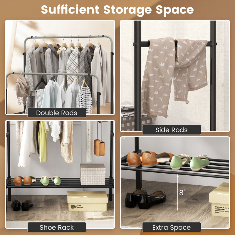 Double Rod Clothes Garment Rack with Adjustable Heights