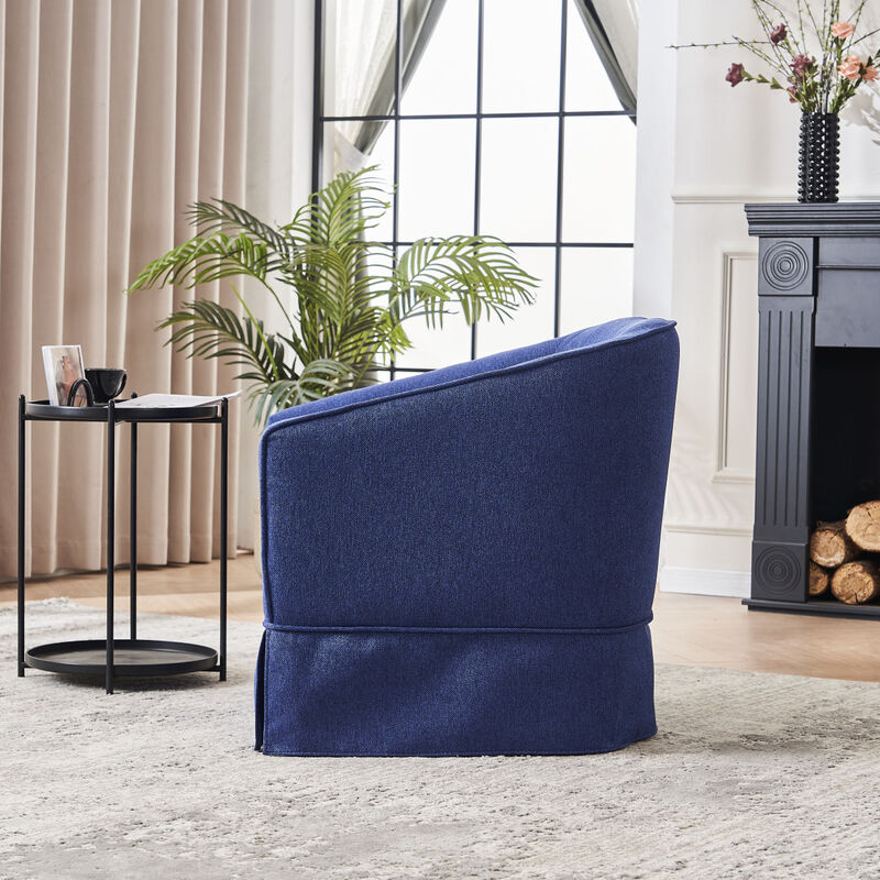 Blue Swivel Barrel Chair Set with Ottoman & Metal Base