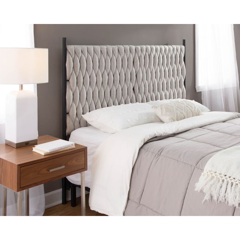 Braided Matisse Queen Size Headboard In Black Metal And Cream Fabric