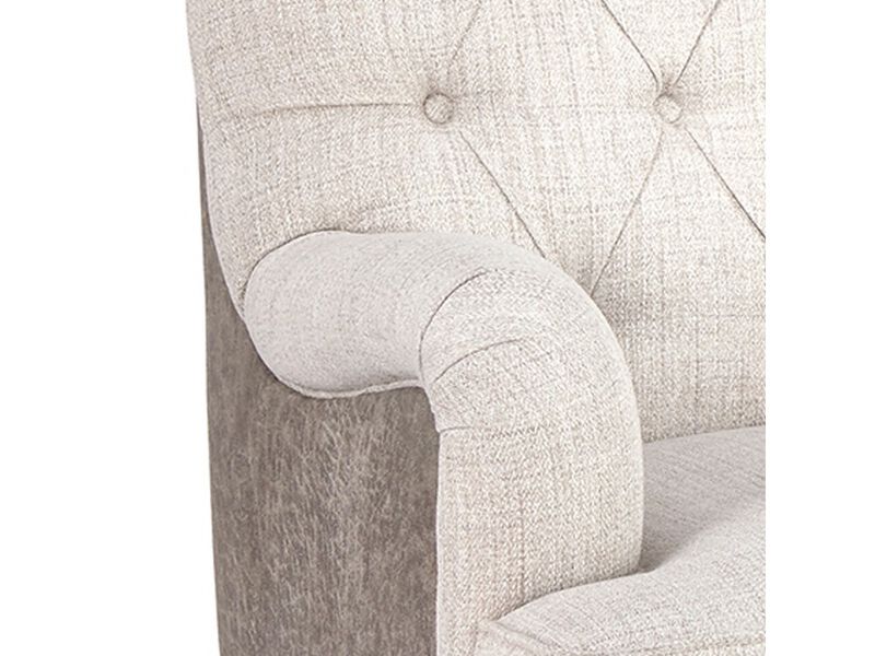 Wooden Accent Chair with Fabric and Faux Leather Upholstery,Gray and Cream-Benzara