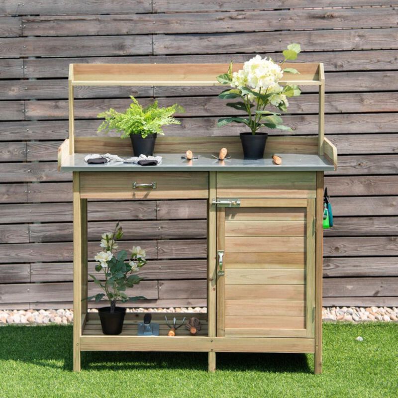 Hivvago Outdoor Garden Wooden Work Station Potting Bench