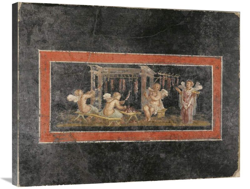 Fresco Fragment with Four Cupids Hanging Garlands-Canvas Art-35x28