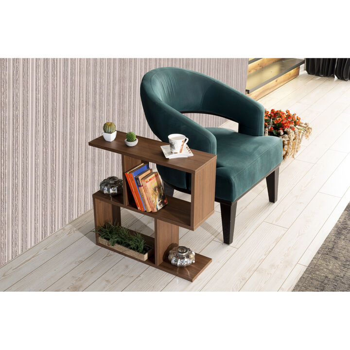 Rectangle 4 Shelves End Table, Narrow Chairside Table, 23 inch Skinny End Table for Living Rooms, Walnut