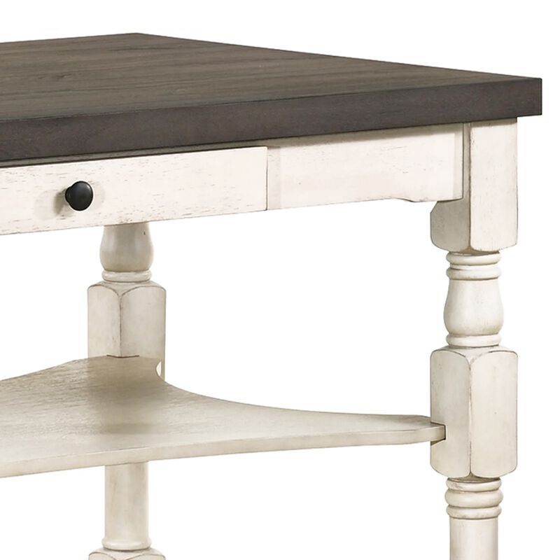 Swan 60 Inch Counter Height Table, Gray Surface, Turned Legs, Ivory Wood - Benzara