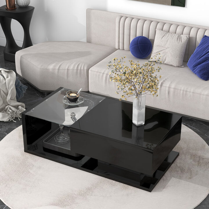 Modernist Glass-Wood Center Table