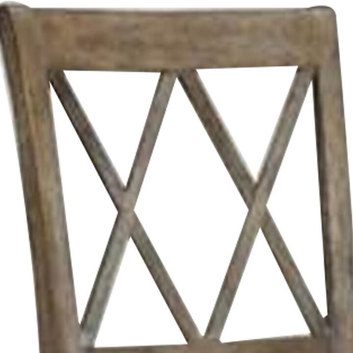Wood Dining Chair, Double X Backrest, Set of 2, Beige, Brown-Benzara